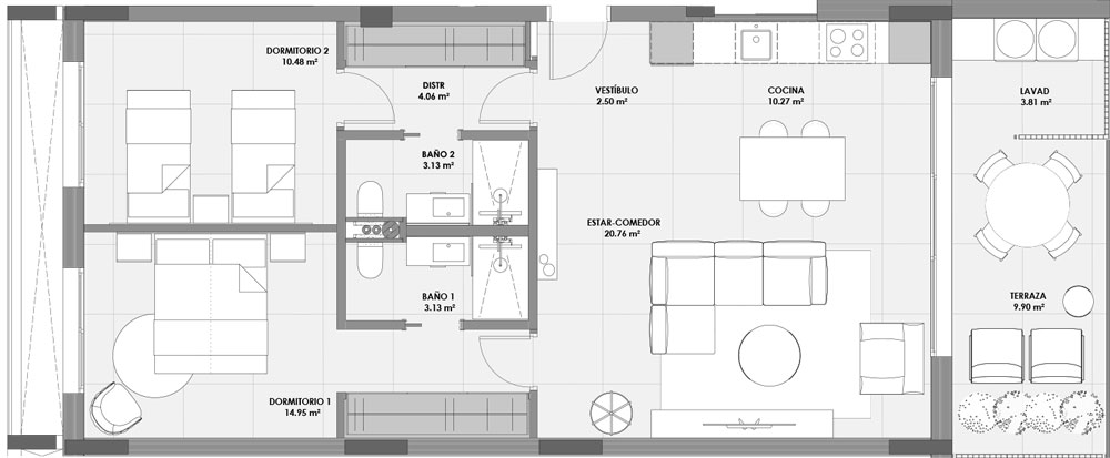 Murcia Montevida – Edificio Natura Vallis 2, 2 dormitorios, Piso tipo D