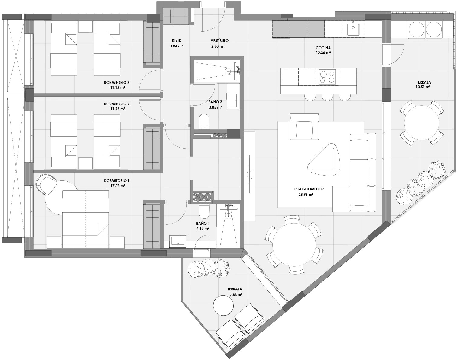 Murcia Montevida – Edificio Natura Vallis 2, 3 dormitorios, Piso tipo F