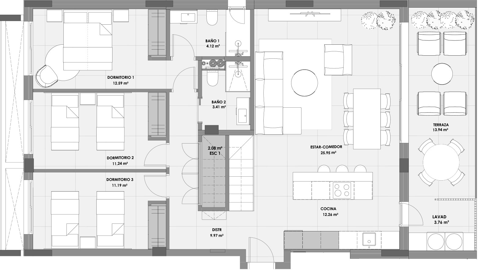Murcia Montevida – Edificio Natura Vallis 2, 3 dormitorios, Ático tipo A